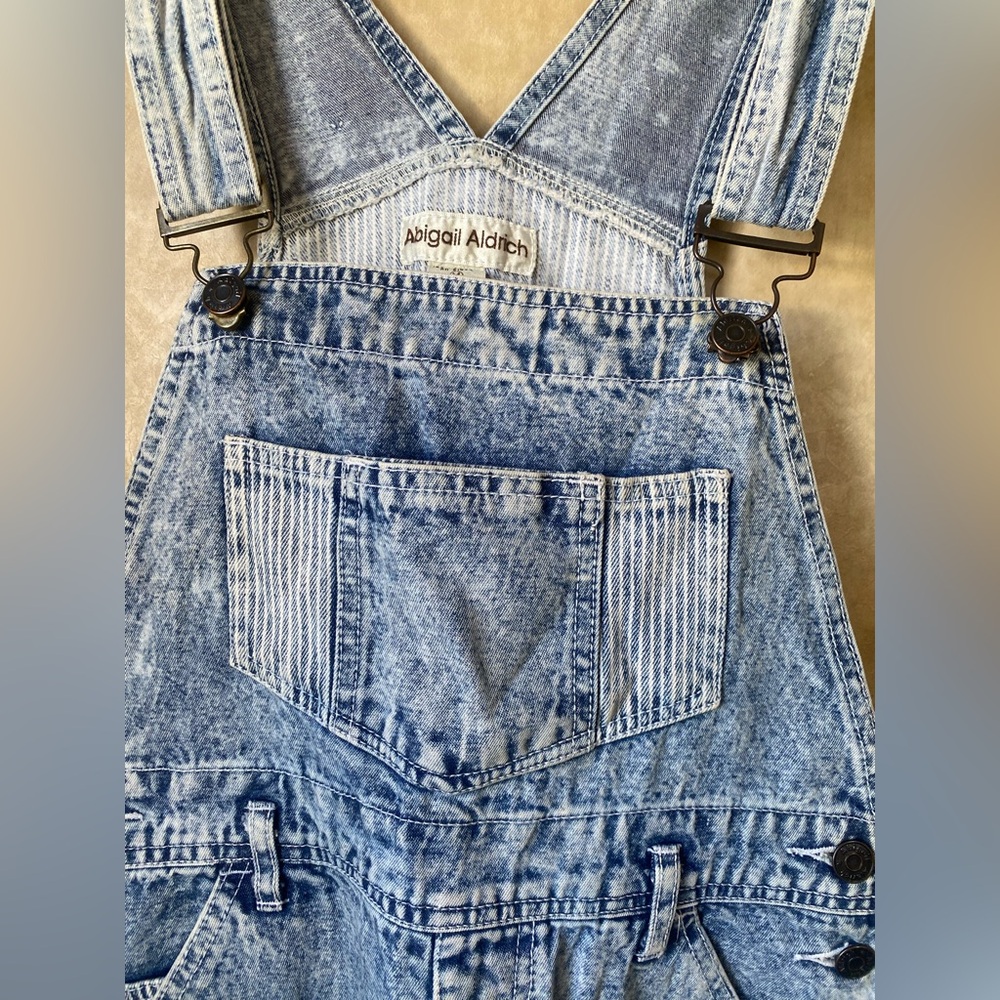 Abigail Aldrich Acid Wash Denim Overalls Vintage 80s 90s Raw Hem Carpenter Med - Picture 5 of 10